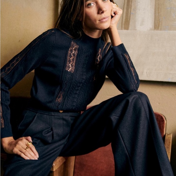 Sezane NWOT Janis Jumper sweater (XXS, navy) merino wool - Picture 3 of 4